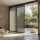 A stylish patio door covering made of elegant drapes that enhance both privacy and light control.
